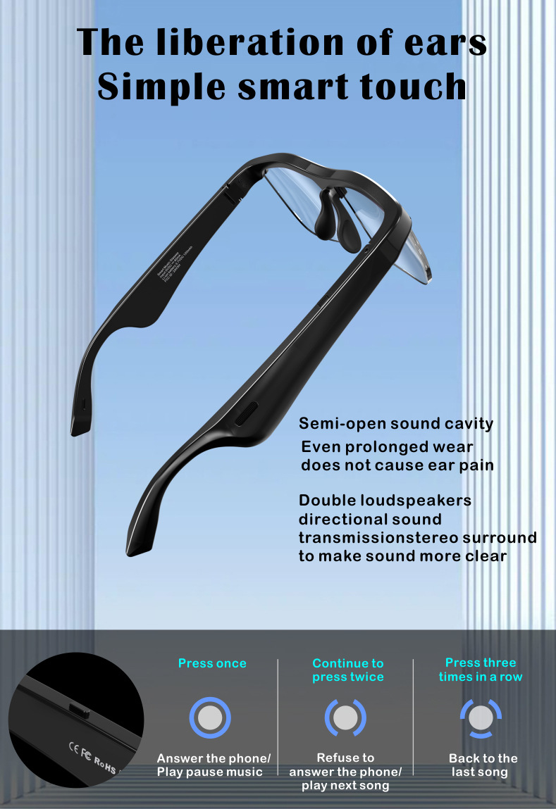 Cross-Border New Arrival J1 Bluetooth Glasses Black Technology Bone Conduction Stereo TWS Wireless Bluetooth Headset Smart Glasses Cross-Border New Arrival J1 Bluetooth Glasses Black Technology Bone Conduction Stereo TWS Wireless Bluetooth Headset Smart Glasses