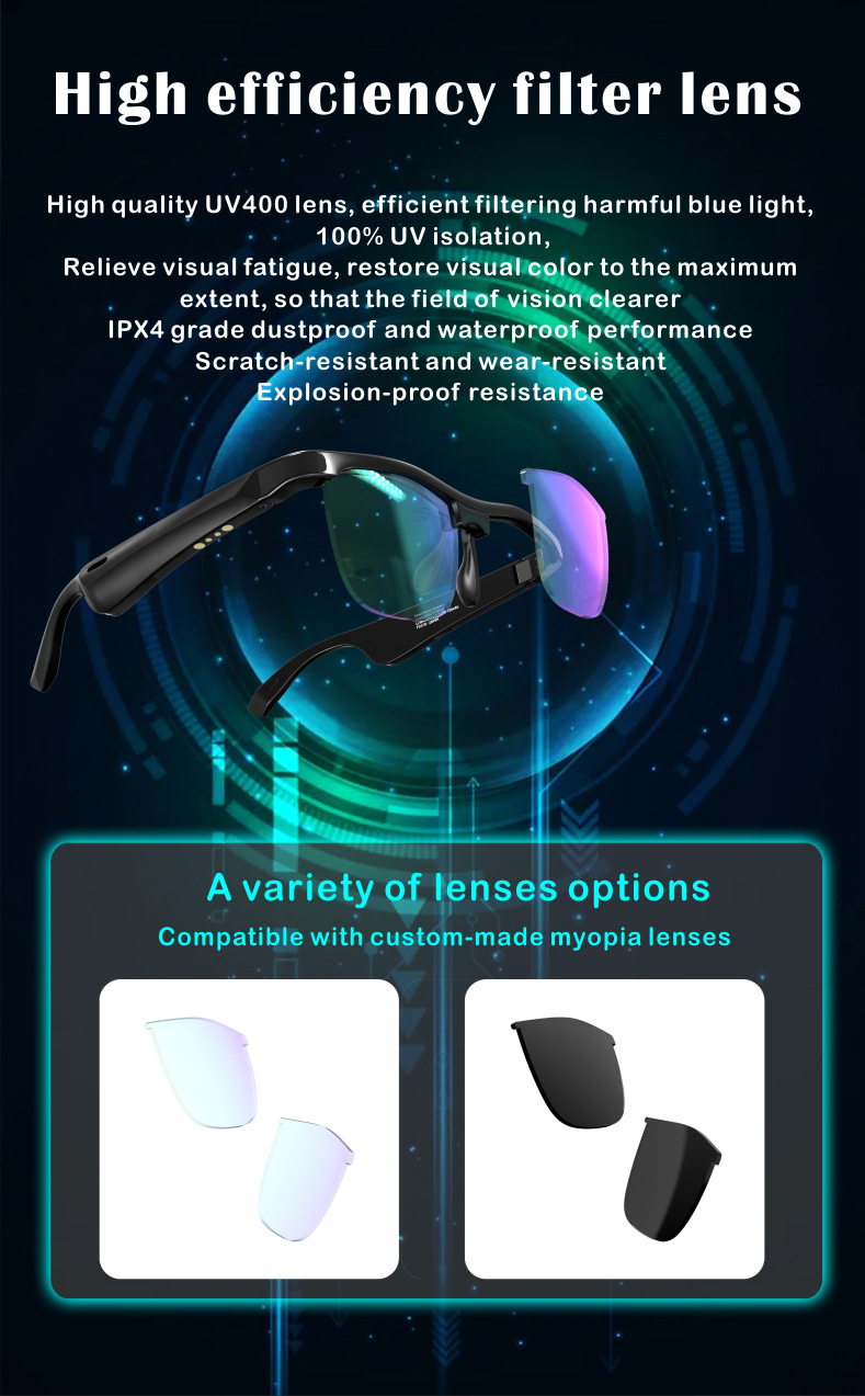 Cross-Border New Arrival J1 Bluetooth Glasses Black Technology Bone Conduction Stereo TWS Wireless Bluetooth Headset Smart Glasses Cross-Border New Arrival J1 Bluetooth Glasses Black Technology Bone Conduction Stereo TWS Wireless Bluetooth Headset Smart Glasses