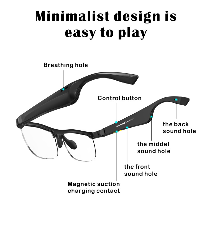 Cross-Border New Arrival J1 Bluetooth Glasses Black Technology Bone Conduction Stereo TWS Wireless Bluetooth Headset Smart Glasses Cross-Border New Arrival J1 Bluetooth Glasses Black Technology Bone Conduction Stereo TWS Wireless Bluetooth Headset Smart Glasses