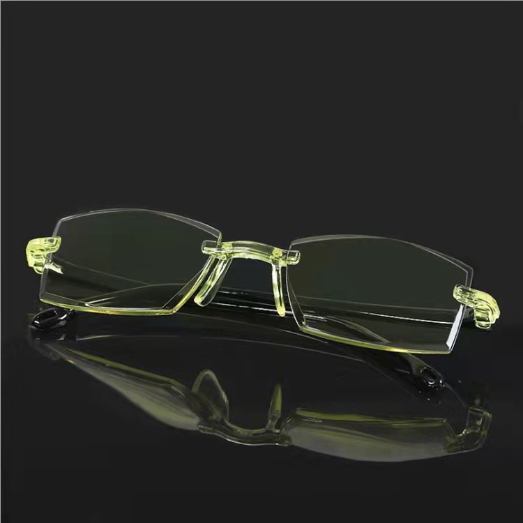2021 New Reading Glasses Running Rivers and Lakes Stall Night Vision Small Yellow Lens Frameless Smart Zoom Anti-Blue Light Reading Glasses