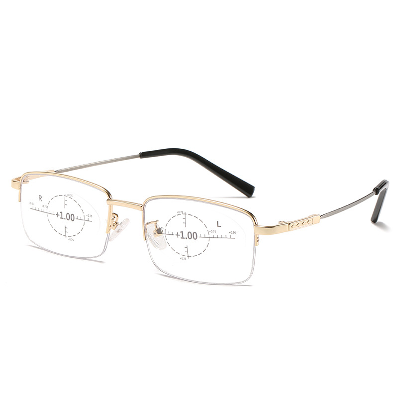 Smart Zoom Presbyopic Glasses Anti-Blue Light Multi-Focus Dual-Use Presbyopic Glasses Metal Reading Elderly Far-Sighted Glasses