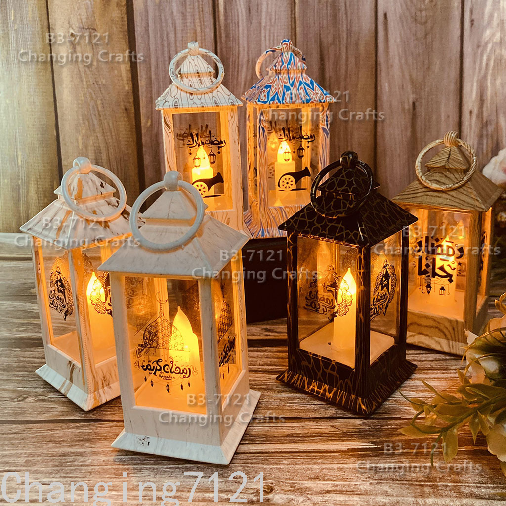 Ramadan Small Wind Lamp Plastic Glass Candle Holder Home Decoration Road Lead Barn Lantern Soft Decoration European Style Christmas Decoration