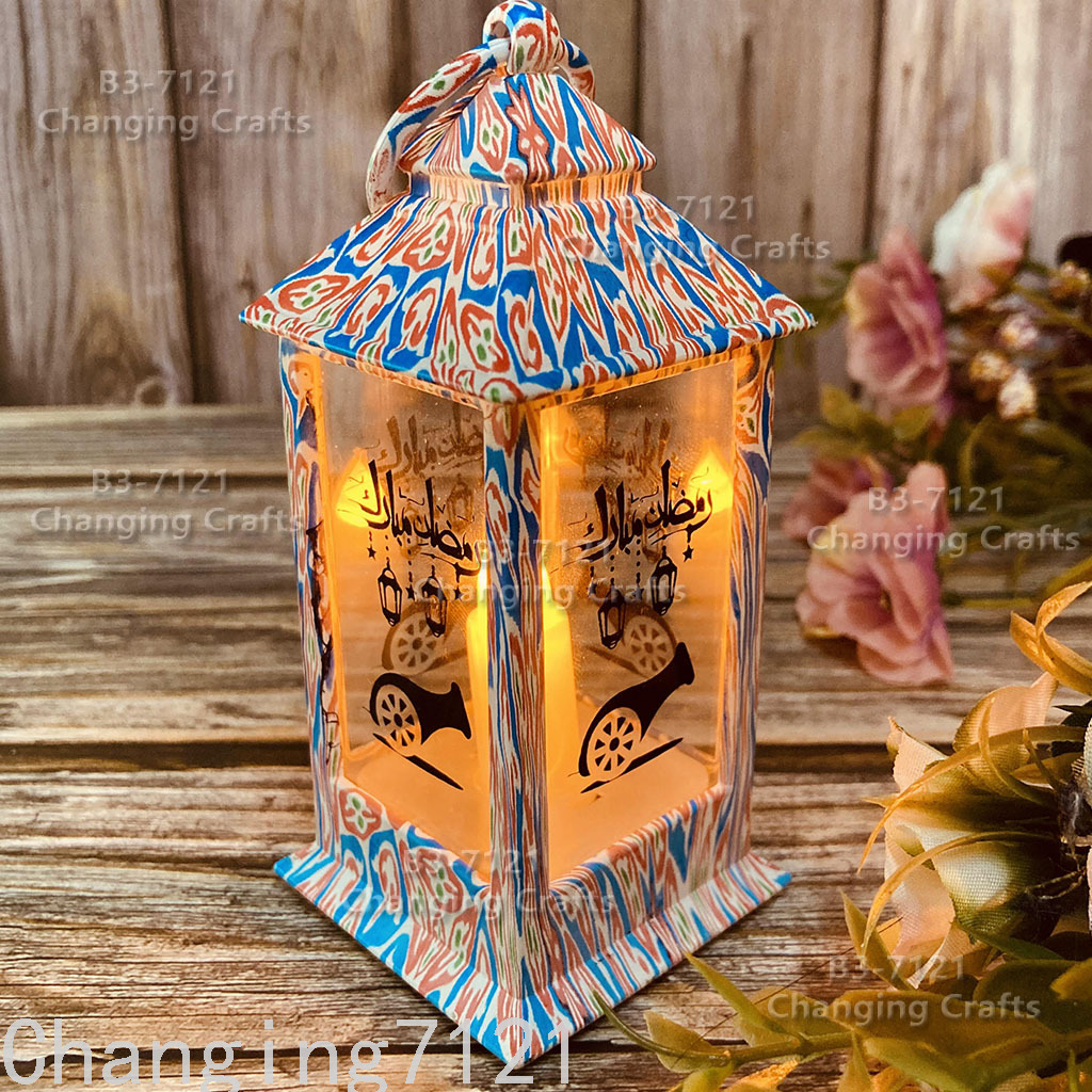 Ramadan Small Wind Lamp Plastic Glass Candle Holder Home Decoration Road Lead Barn Lantern Soft Decoration European Style Christmas Decoration