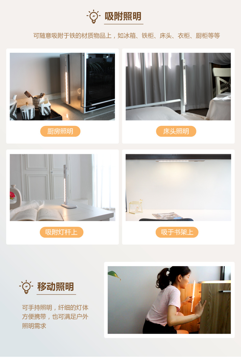 LS8926 creative magnetic absorption desk lamp three - stage dimmer USB rechargeable desk lamp cross - border new multi - functional wire controlled desk lamp