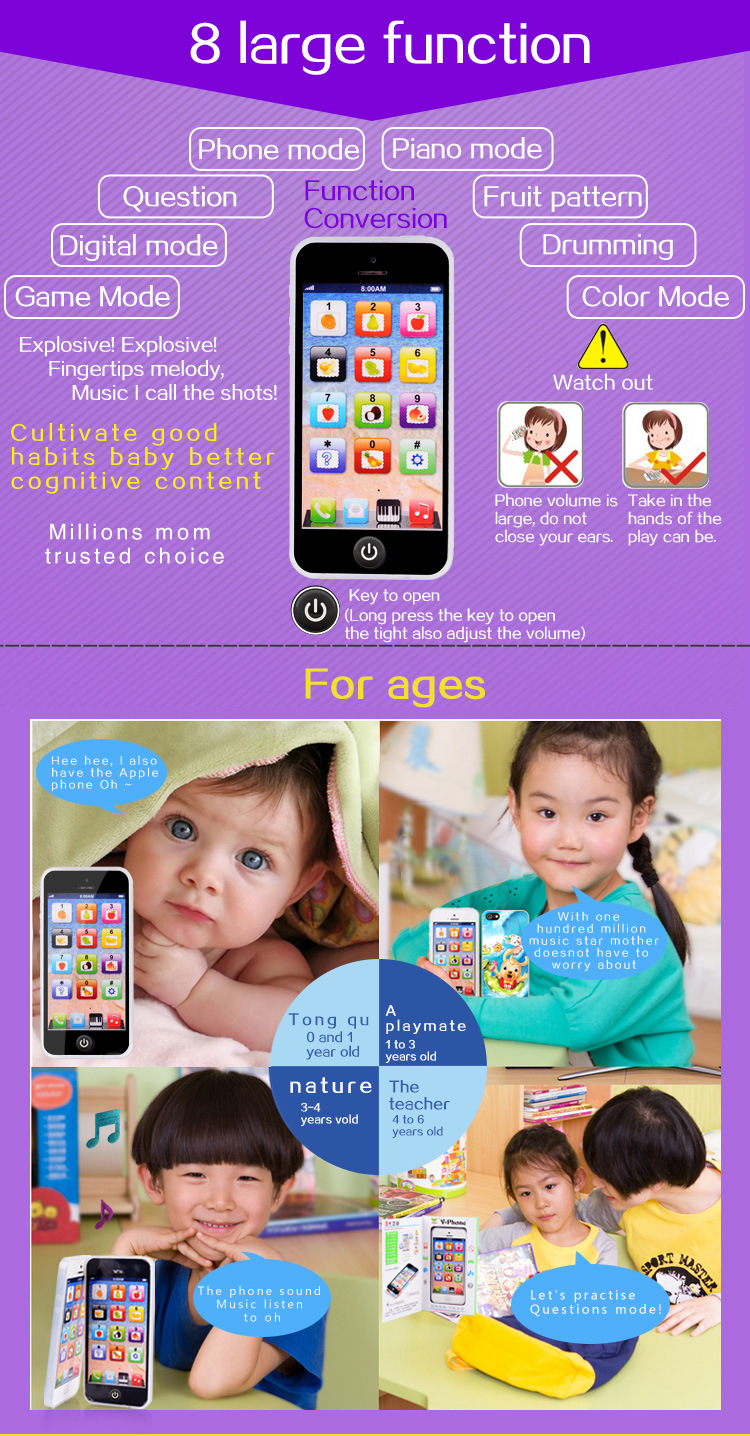 Fancy Toy for Children Mobile Phone Toys Mobile Phone Simulation Puzzle Learning English Mobile Phone Toys Green Box with Cable USB