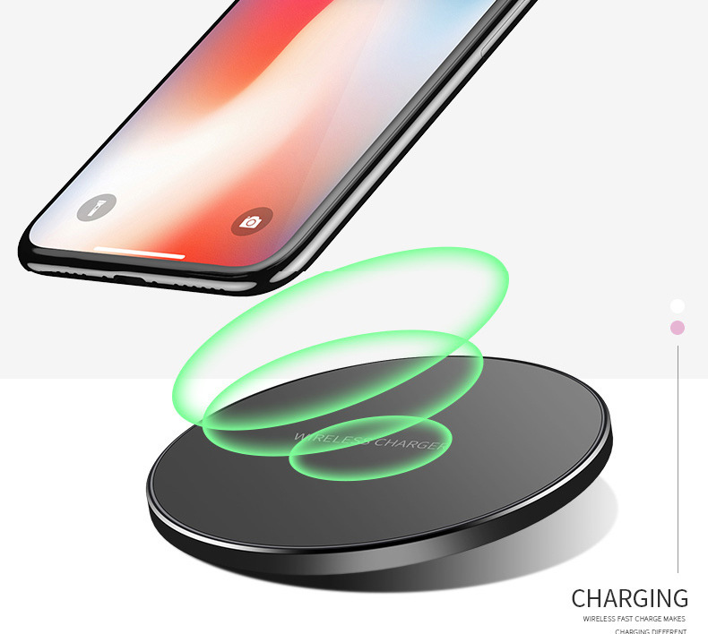 Ultra-thin wireless block charging QI round transmitter aluminum alloy wireless charger is suitable for iphone8 quick charging 9v Ultra-thin wireless block charging QI round transmitter aluminum alloy wireless charger is suitable for iphone8 quick charging 9v