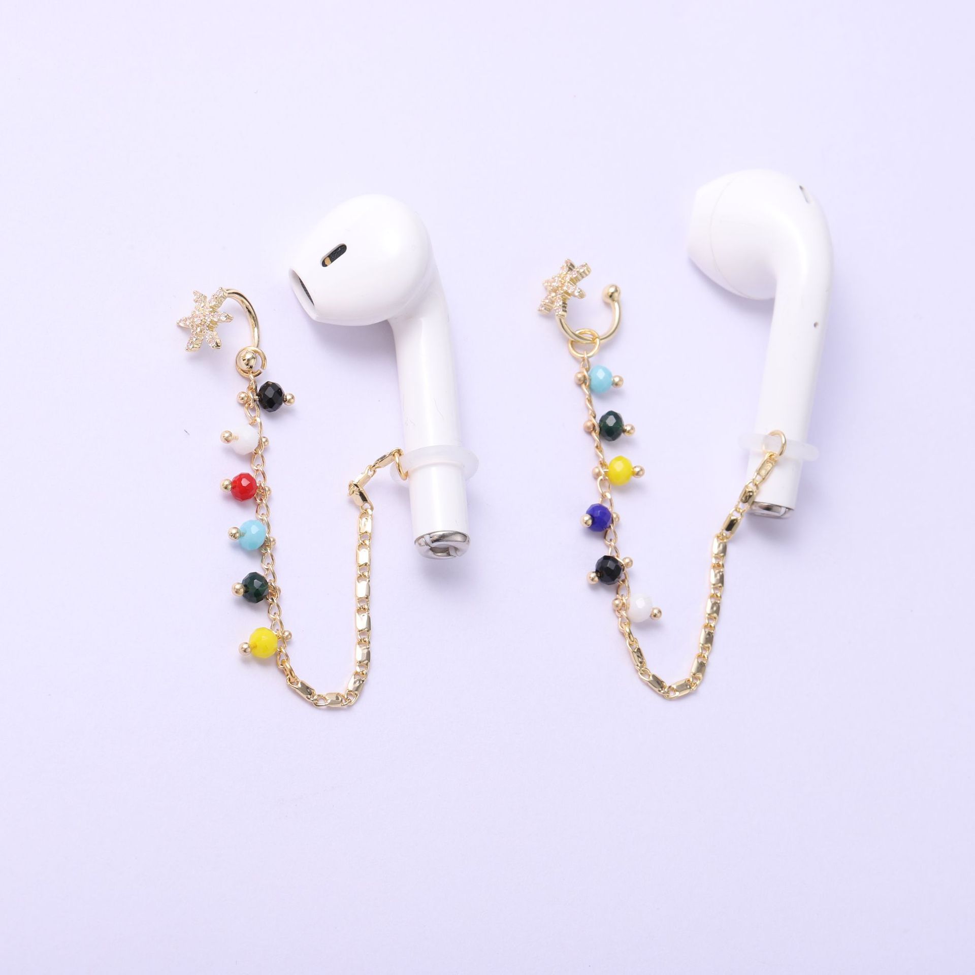 KJ Copper Inlaid Zirconium Earphone Anti-Lost Chain Ear Clip Female Cross-Border High-End and Fashionable Earrings Six-Pointed Star Earphone Anti-Lost Earrings