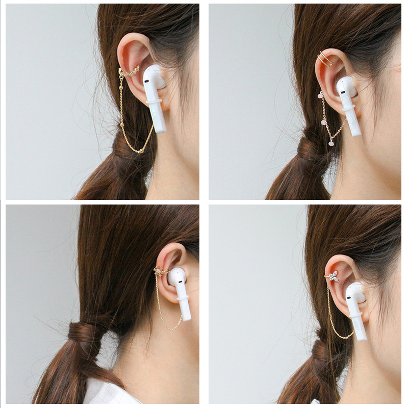 KJ Copper Inlaid Zirconium Earphone Anti-Lost Chain Ear Clip Female Cross-Border High-End and Fashionable Earrings Six-Pointed Star Earphone Anti-Lost Earrings