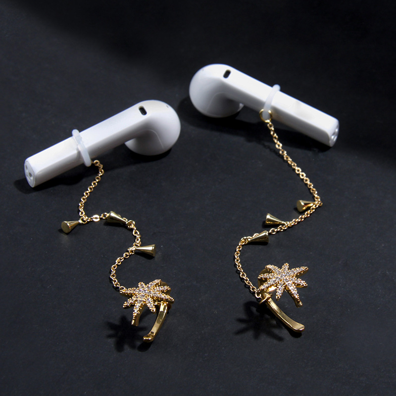 KJ Copper Inlaid Zirconium Earphone Anti-Lost Chain Ear Clip Female Cross-Border High-End and Fashionable Earrings Six-Pointed Star Earphone Anti-Lost Earrings