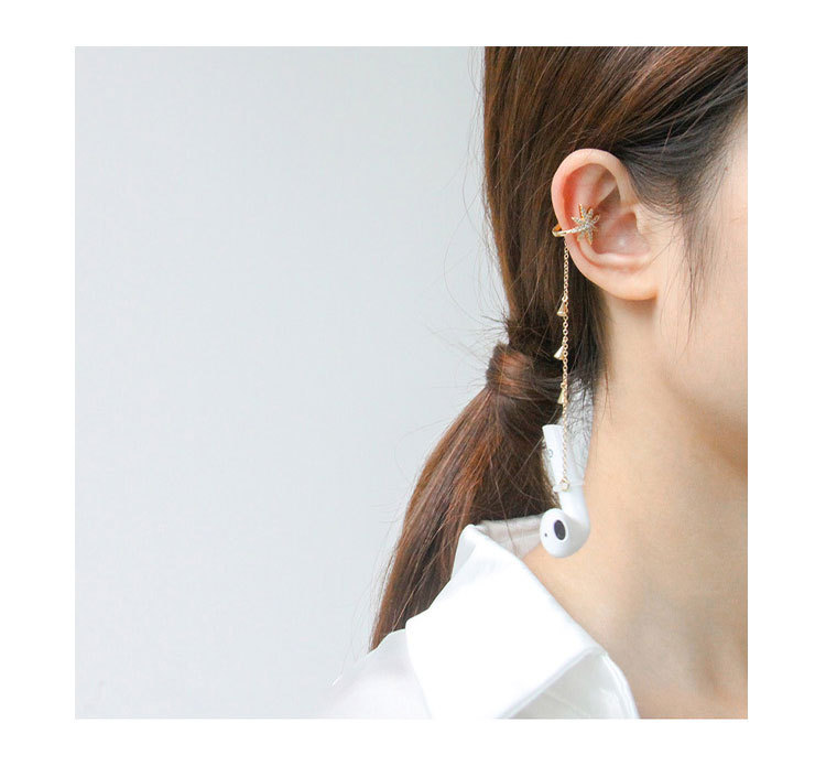 KJ Copper Inlaid Zirconium Earphone Anti-Lost Chain Ear Clip Female Cross-Border High-End and Fashionable Earrings Six-Pointed Star Earphone Anti-Lost Earrings