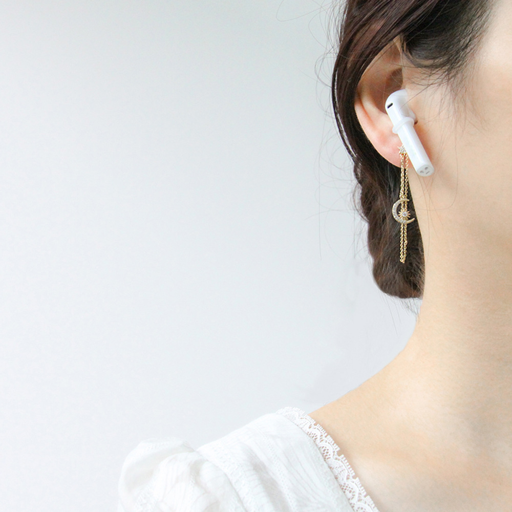 KJ Copper Inlaid Zirconium Earphone Anti-Lost Chain Ear Clip Female Cross-Border High-End and Fashionable Earrings Six-Pointed Star Earphone Anti-Lost Earrings