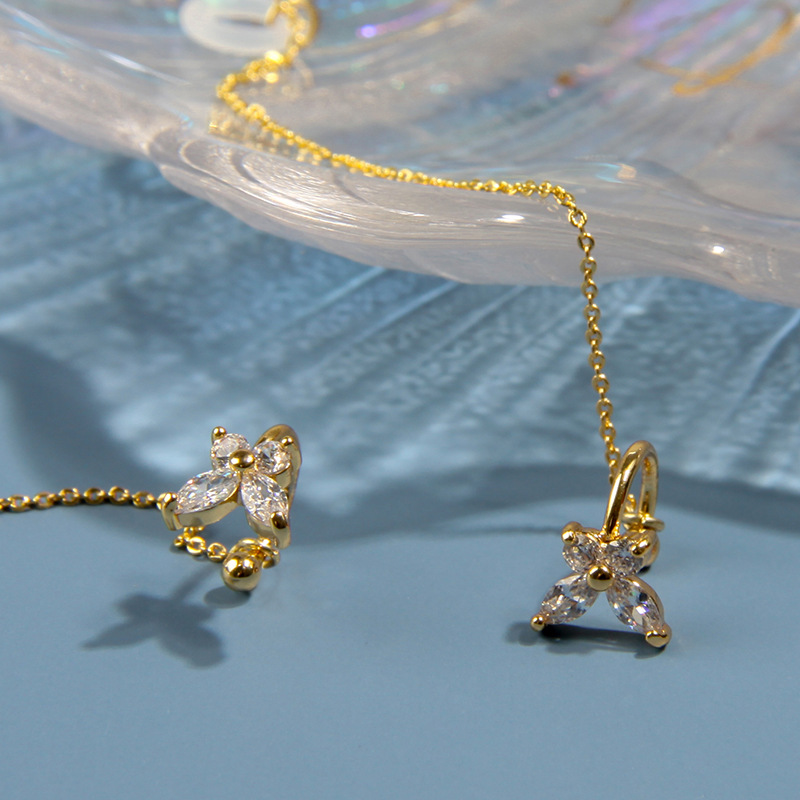 KJ Copper Inlaid Zirconium Earphone Anti-Lost Chain Ear Clip Female Cross-Border High-End and Fashionable Earrings Six-Pointed Star Earphone Anti-Lost Earrings