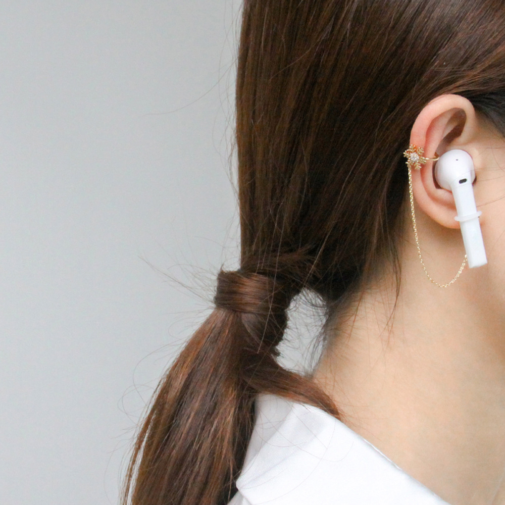 KJ Copper Inlaid Zirconium Earphone Anti-Lost Chain Ear Clip Female Cross-Border High-End and Fashionable Earrings Six-Pointed Star Earphone Anti-Lost Earrings