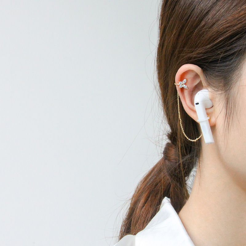 KJ Copper Inlaid Zirconium Earphone Anti-Lost Chain Ear Clip Female Cross-Border High-End and Fashionable Earrings Six-Pointed Star Earphone Anti-Lost Earrings