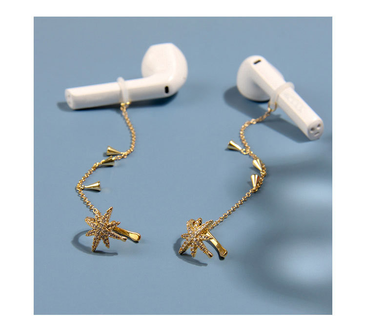 KJ Copper Inlaid Zirconium Earphone Anti-Lost Chain Ear Clip Female Cross-Border High-End and Fashionable Earrings Six-Pointed Star Earphone Anti-Lost Earrings