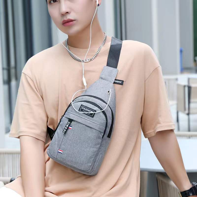 Cross-Border Small Chest Bag Fashion Oxford Cloth Crossbody Shoulder Bag USB Earphone Hole Large Capacity Men's Chest Bag