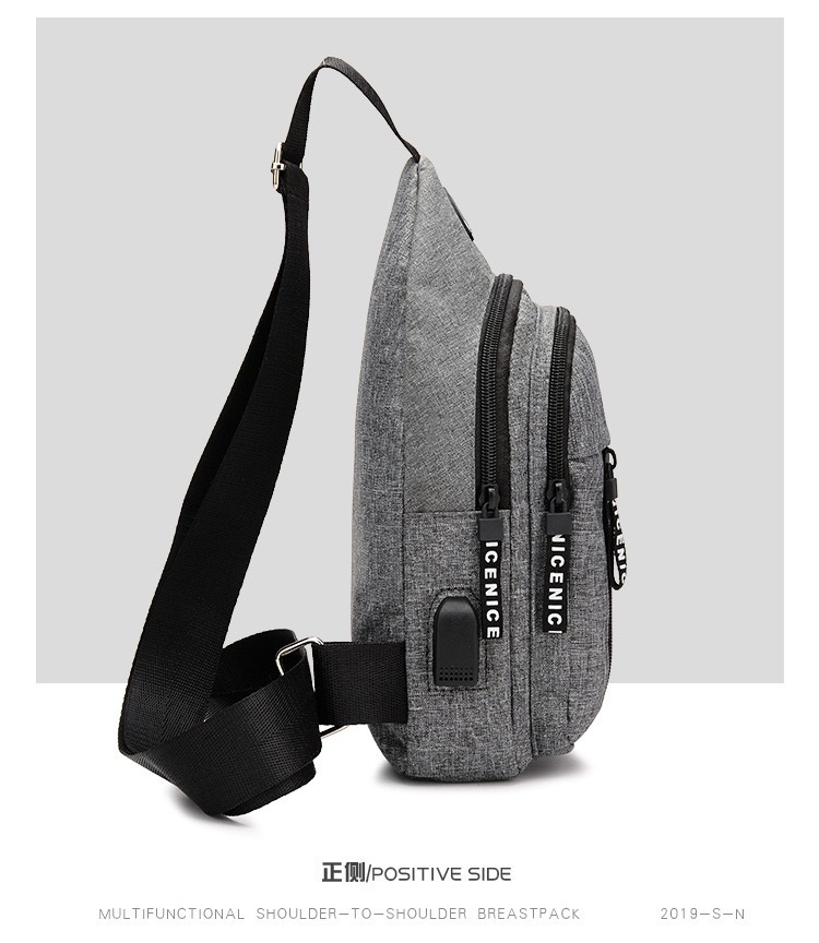 Cross-Border Small Chest Bag Fashion Oxford Cloth Crossbody Shoulder Bag USB Earphone Hole Large Capacity Men's Chest Bag