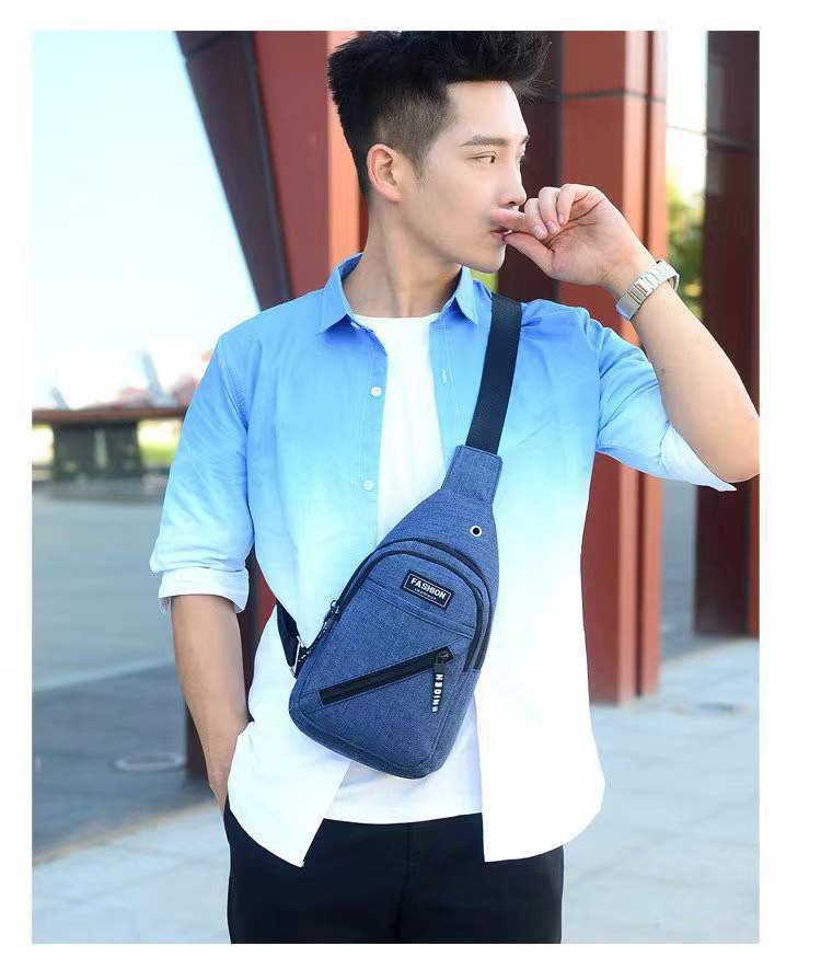 Cross-Border Small Chest Bag Fashion Oxford Cloth Crossbody Shoulder Bag USB Earphone Hole Large Capacity Men's Chest Bag