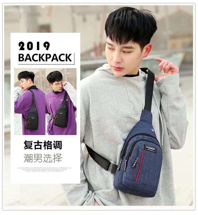 Cross-Border Small Chest Bag Fashion Oxford Cloth Crossbody Shoulder Bag USB Earphone Hole Large Capacity Men's Chest Bag