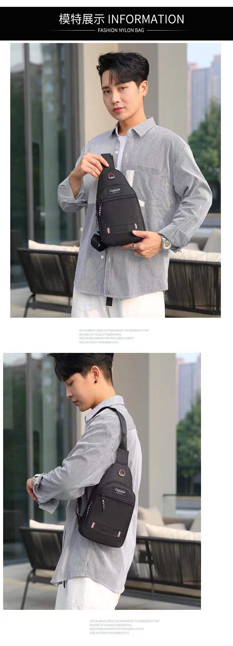 Cross-Border Small Chest Bag Fashion Oxford Cloth Crossbody Shoulder Bag USB Earphone Hole Large Capacity Men's Chest Bag