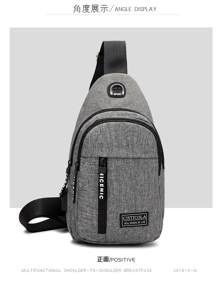 Cross-Border Small Chest Bag Fashion Oxford Cloth Crossbody Shoulder Bag USB Earphone Hole Large Capacity Men's Chest Bag