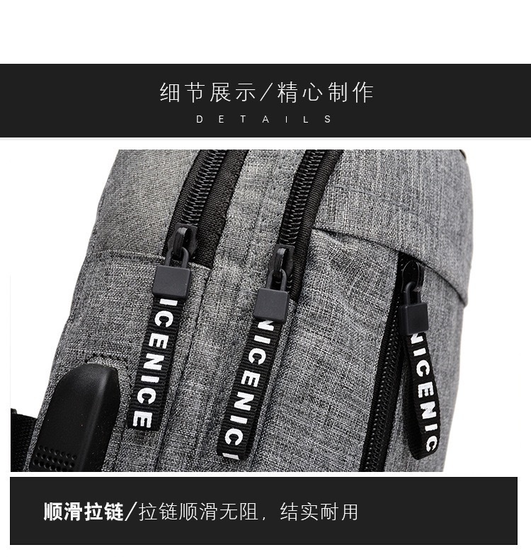 Cross-Border Small Chest Bag Fashion Oxford Cloth Crossbody Shoulder Bag USB Earphone Hole Large Capacity Men's Chest Bag