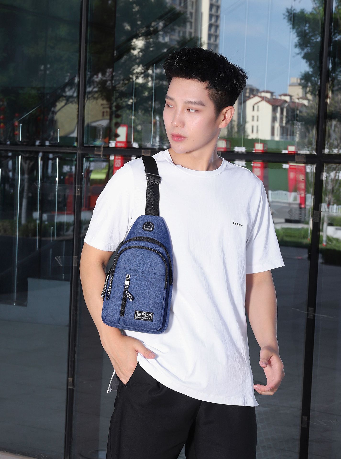 Cross-Border Small Chest Bag Fashion Oxford Cloth Crossbody Shoulder Bag USB Earphone Hole Large Capacity Men's Chest Bag