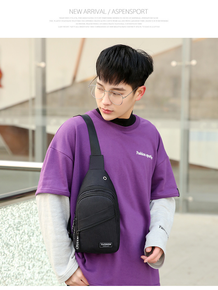 Cross-Border Small Chest Bag Fashion Oxford Cloth Crossbody Shoulder Bag USB Earphone Hole Large Capacity Men's Chest Bag