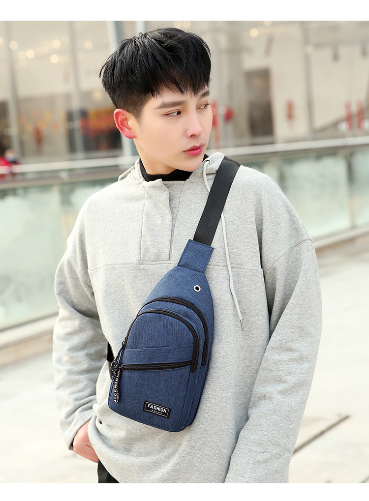 Cross-Border Small Chest Bag Fashion Oxford Cloth Crossbody Shoulder Bag USB Earphone Hole Large Capacity Men's Chest Bag