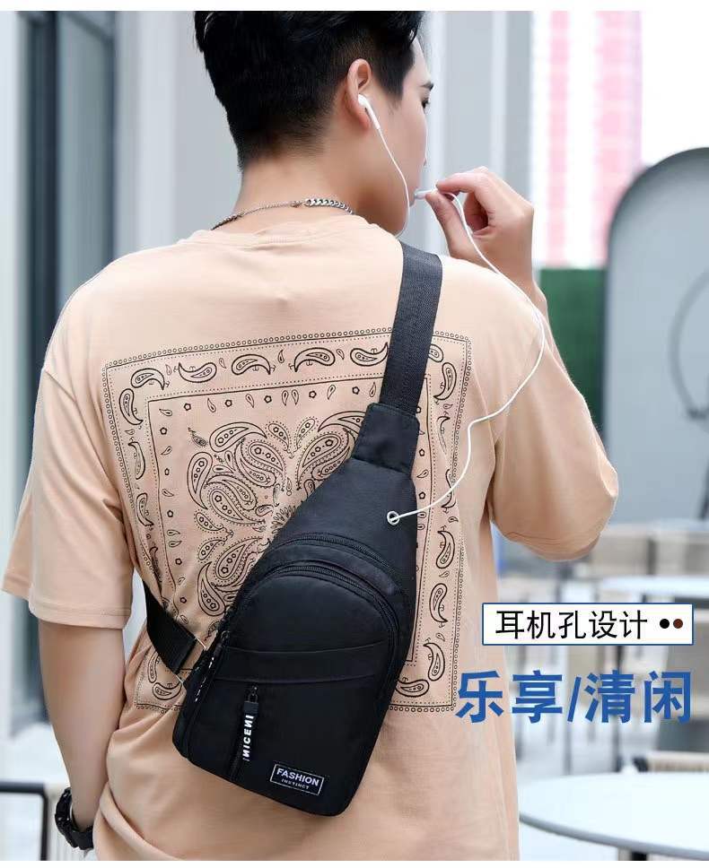 Cross-Border Small Chest Bag Fashion Oxford Cloth Crossbody Shoulder Bag USB Earphone Hole Large Capacity Men's Chest Bag