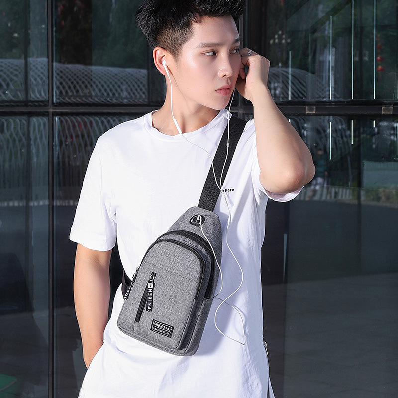 Cross-Border Small Chest Bag Fashion Oxford Cloth Crossbody Shoulder Bag USB Earphone Hole Large Capacity Men's Chest Bag