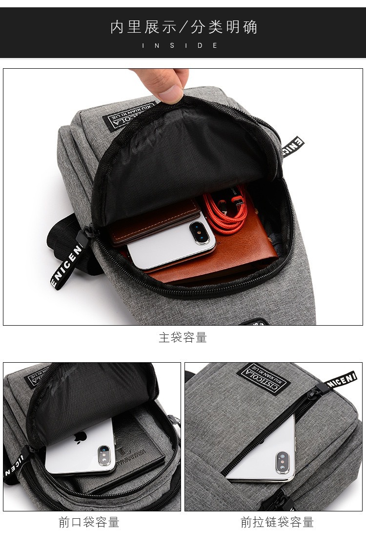 Cross-Border Small Chest Bag Fashion Oxford Cloth Crossbody Shoulder Bag USB Earphone Hole Large Capacity Men's Chest Bag