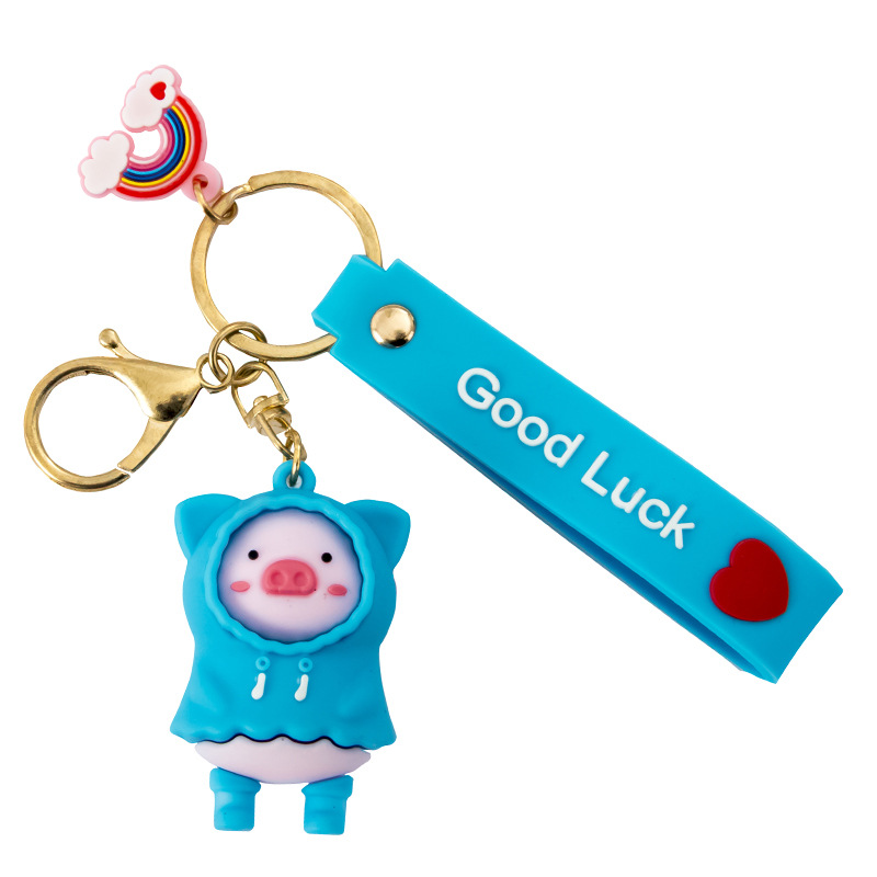 Girl &#039;S Creative Piggy Keychain Cute Raincoat Pig Pendant Earphone Protective Cover Bag Ornaments Soft Glue Small Gift