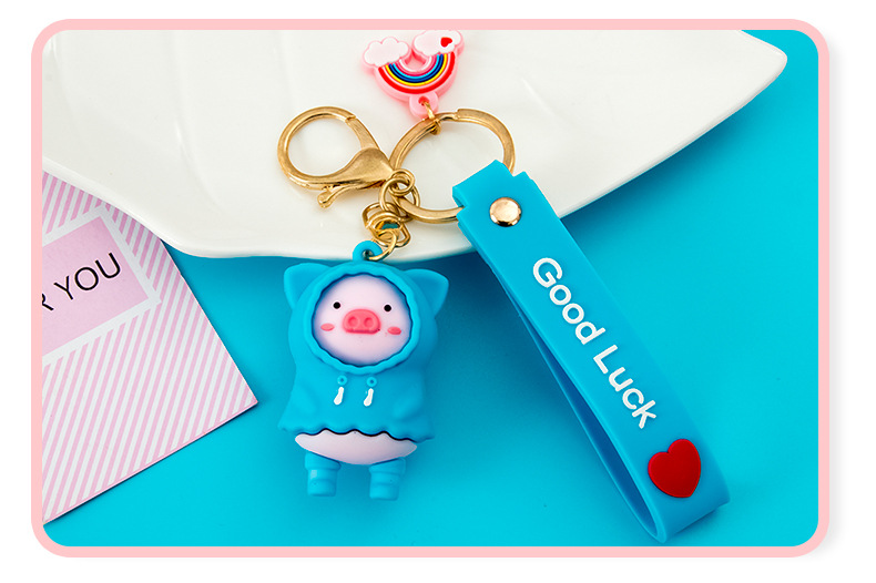Girl 'S Creative Piggy Keychain Cute Raincoat Pig Pendant Earphone Protective Cover Bag Ornaments Soft Glue Small Gift