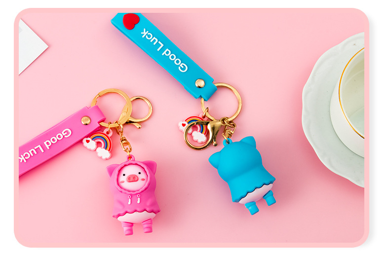 Girl 'S Creative Piggy Keychain Cute Raincoat Pig Pendant Earphone Protective Cover Bag Ornaments Soft Glue Small Gift