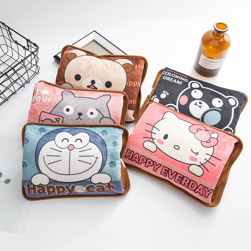 2021 New Electric Hot Water Bag Cartoon Printing Heating Pad Portable Hand Warmer Water Injection Rechargeable Hand Warmer Hot Water Bag