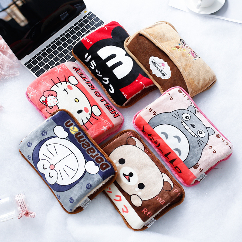 2021 New Electric Hot Water Bag Cartoon Printing Heating Pad Portable Hand Warmer Water Injection Rechargeable Hand Warmer Hot Water Bag