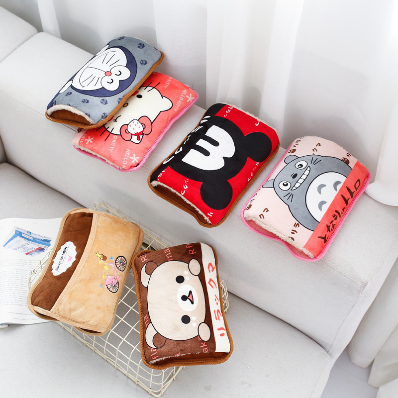 2021 New Electric Hot Water Bag Cartoon Printing Heating Pad Portable Hand Warmer Water Injection Rechargeable Hand Warmer Hot Water Bag