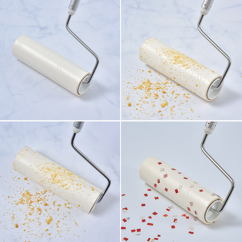 Tearable Lint Remover Roller Dust Sticking Paper Telescopic Long Handle Lint Remover Dust Removal Paper Scrap Floor Stick at Will