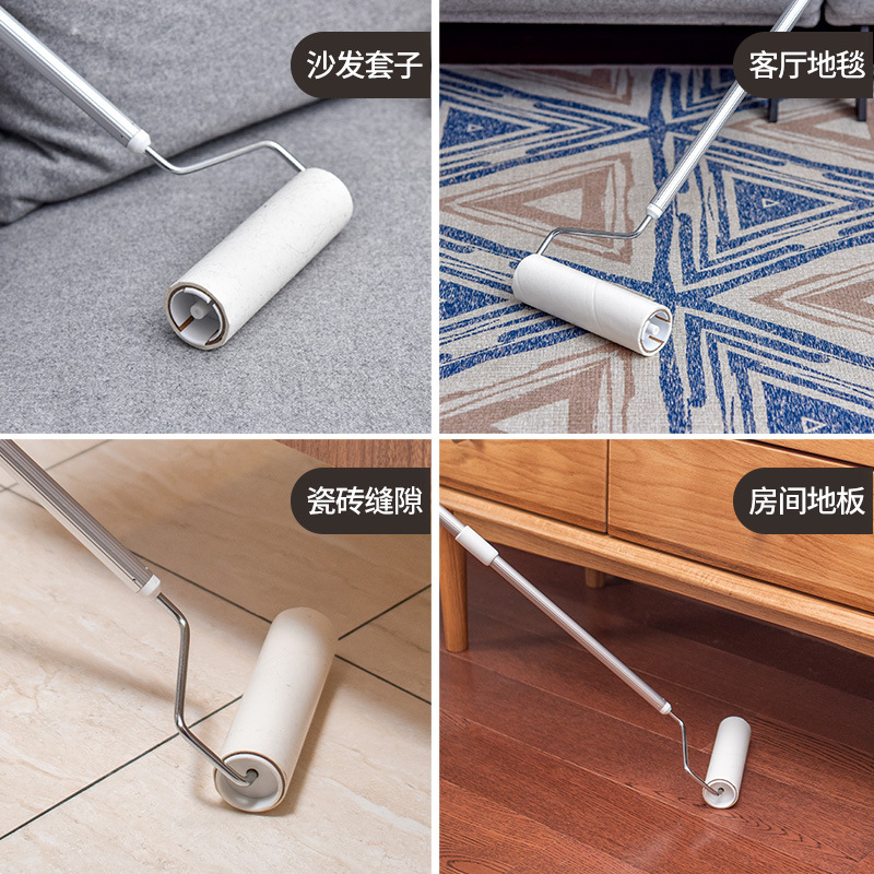 Tearable Lint Remover Roller Dust Sticking Paper Telescopic Long Handle Lint Remover Dust Removal Paper Scrap Floor Stick at Will