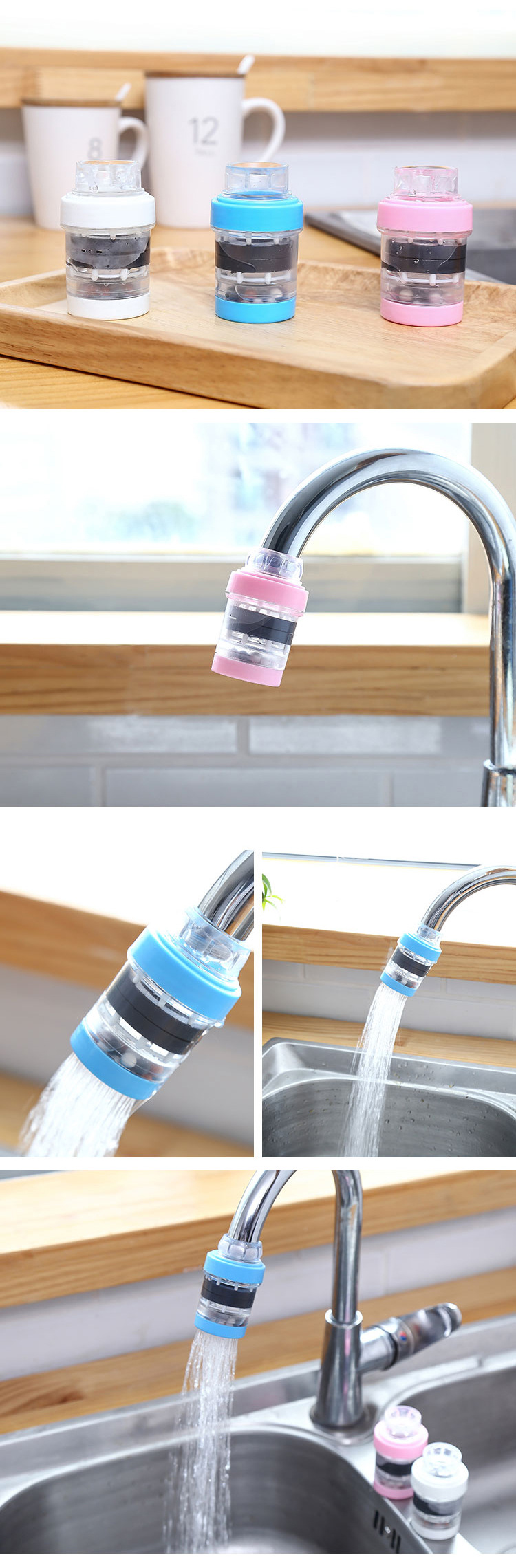 Faucet Medical Stone Water Filter Universal Splash-Proof Shower Retractable Tap Water Water Saving Device Nozzle with Filter Tip