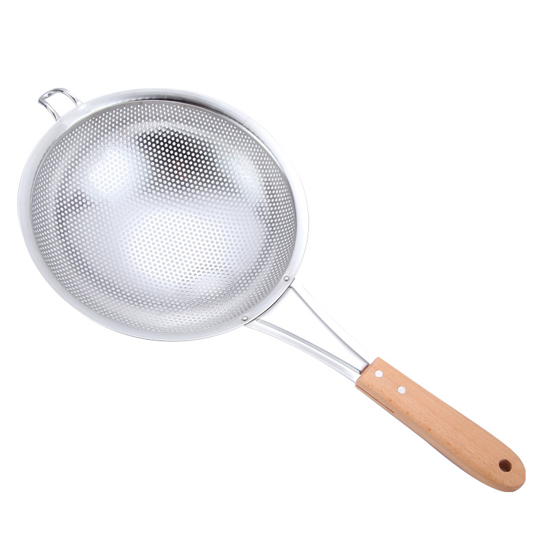 Long Xiang Kitchenware Household Kitchen Commercial Hotel Wooden Handle Stainless Steel over Ladle Oil Filter Fried Big Strainer