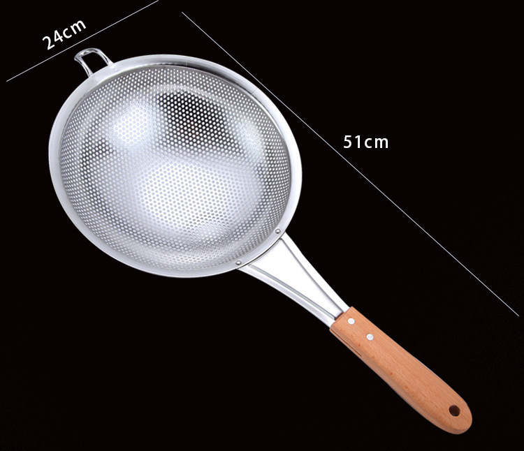 Long Xiang Kitchenware Household Kitchen Commercial Hotel Wooden Handle Stainless Steel over Ladle Oil Filter Fried Big Strainer