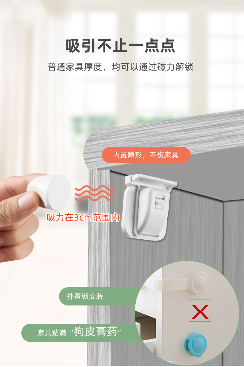 Cross-Border New Arrival Children's Safety Lock Anti-Pinch Hand Multifunctional Magnetic Lock Invisible Double-Door Cabinet Door Lock Wholesale