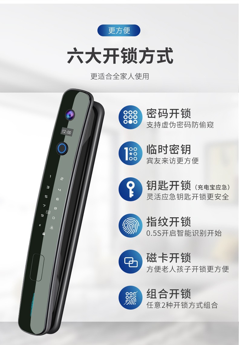 3D Face Recognition Smart Lock Home Anti-Theft Door Lock Automatic Peephole Viewer Electronic Password Smart Fingerprint Lock