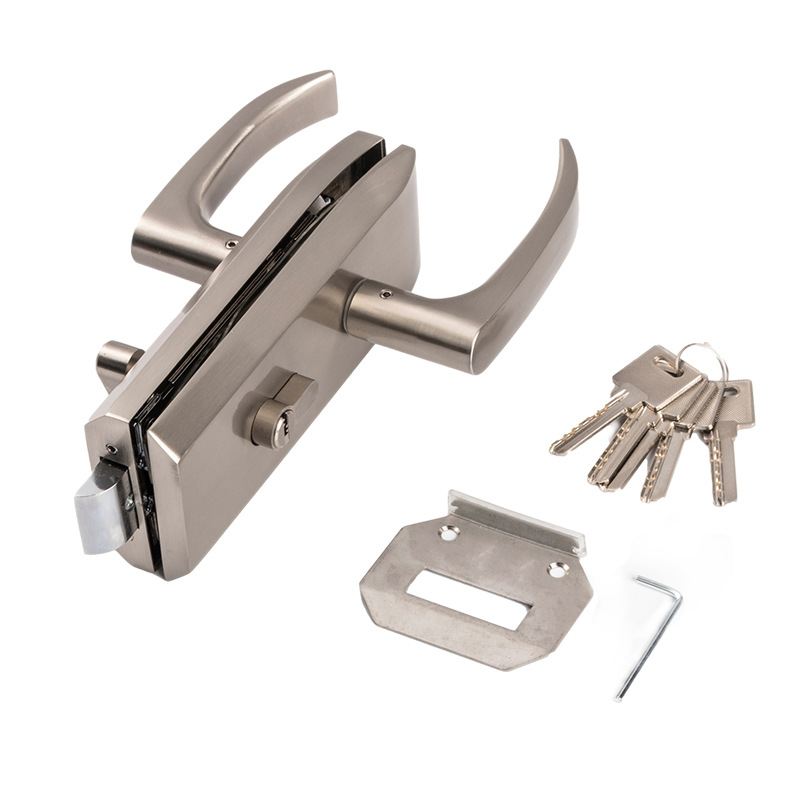 Factory Supply All Aluminum Alloy Flat Mouth Glass Door Lock Horizontal Glass Partition Door Lock Brushed Silver Handle Lock