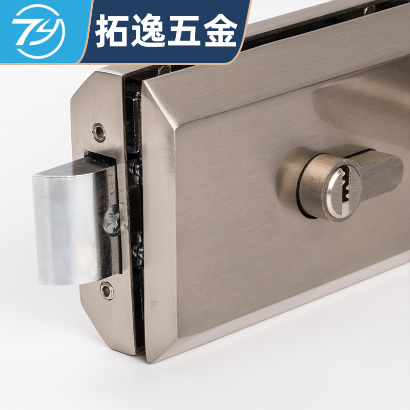 Factory Supply All Aluminum Alloy Flat Mouth Glass Door Lock Horizontal Glass Partition Door Lock Brushed Silver Handle Lock