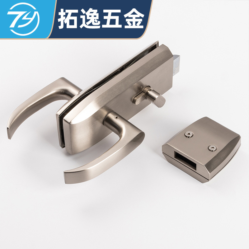 Factory Supply All Aluminum Alloy Flat Mouth Glass Door Lock Horizontal Glass Partition Door Lock Brushed Silver Handle Lock