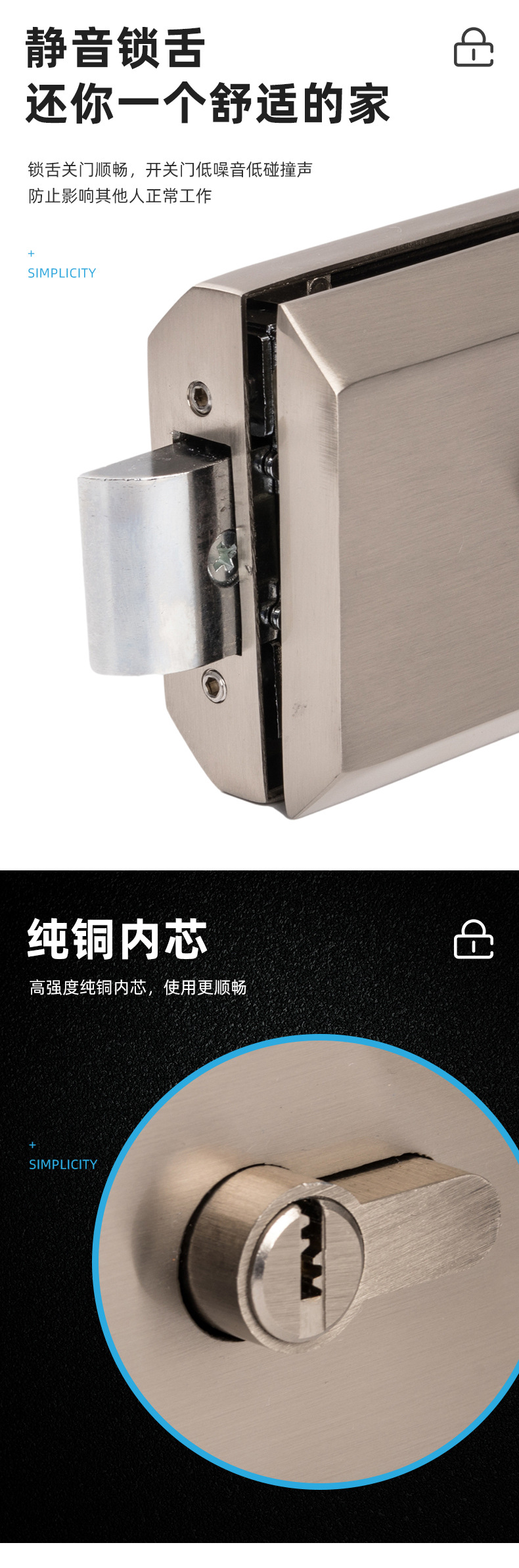 Factory Supply All Aluminum Alloy Flat Mouth Glass Door Lock Horizontal Glass Partition Door Lock Brushed Silver Handle Lock Factory Supply All Aluminum Alloy Flat Mouth Glass Door Lock Horizontal Glass Partition Door Lock Brushed Silver Handle Lock