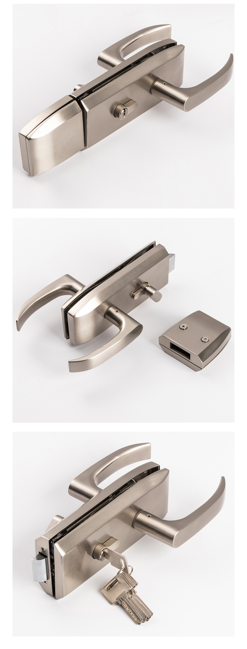 Factory Supply All Aluminum Alloy Flat Mouth Glass Door Lock Horizontal Glass Partition Door Lock Brushed Silver Handle Lock Factory Supply All Aluminum Alloy Flat Mouth Glass Door Lock Horizontal Glass Partition Door Lock Brushed Silver Handle Lock